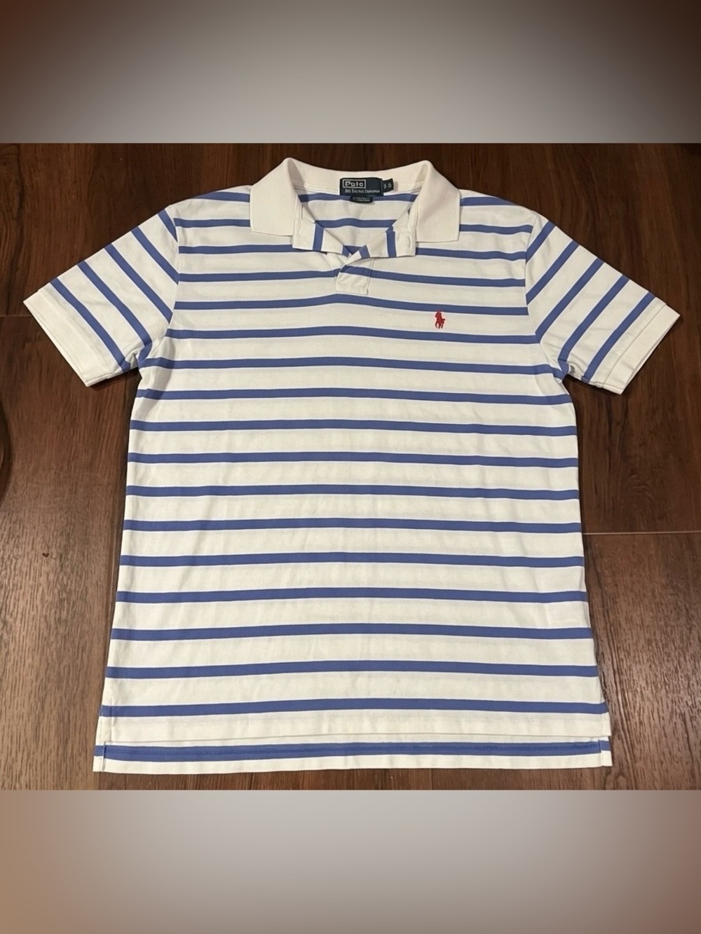 Polo Ralph Lauren Shirt Blue White Striped Short Sleeve 100% Cotton Soft Mens XL